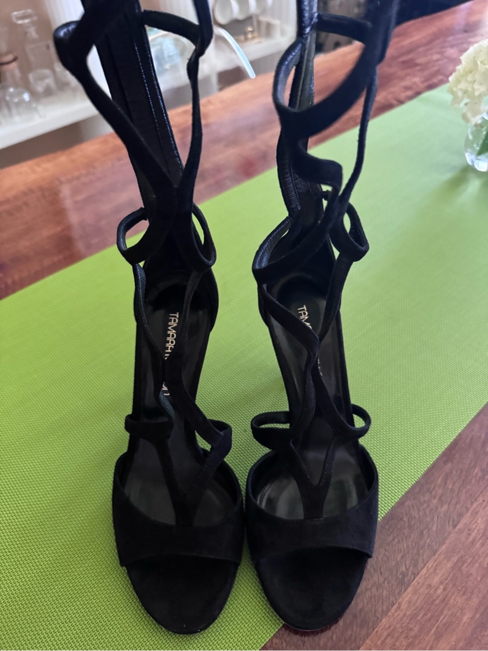 Tamara Mellon Black Suede Sculptural Strappy High Heels - Picture 4 of 16